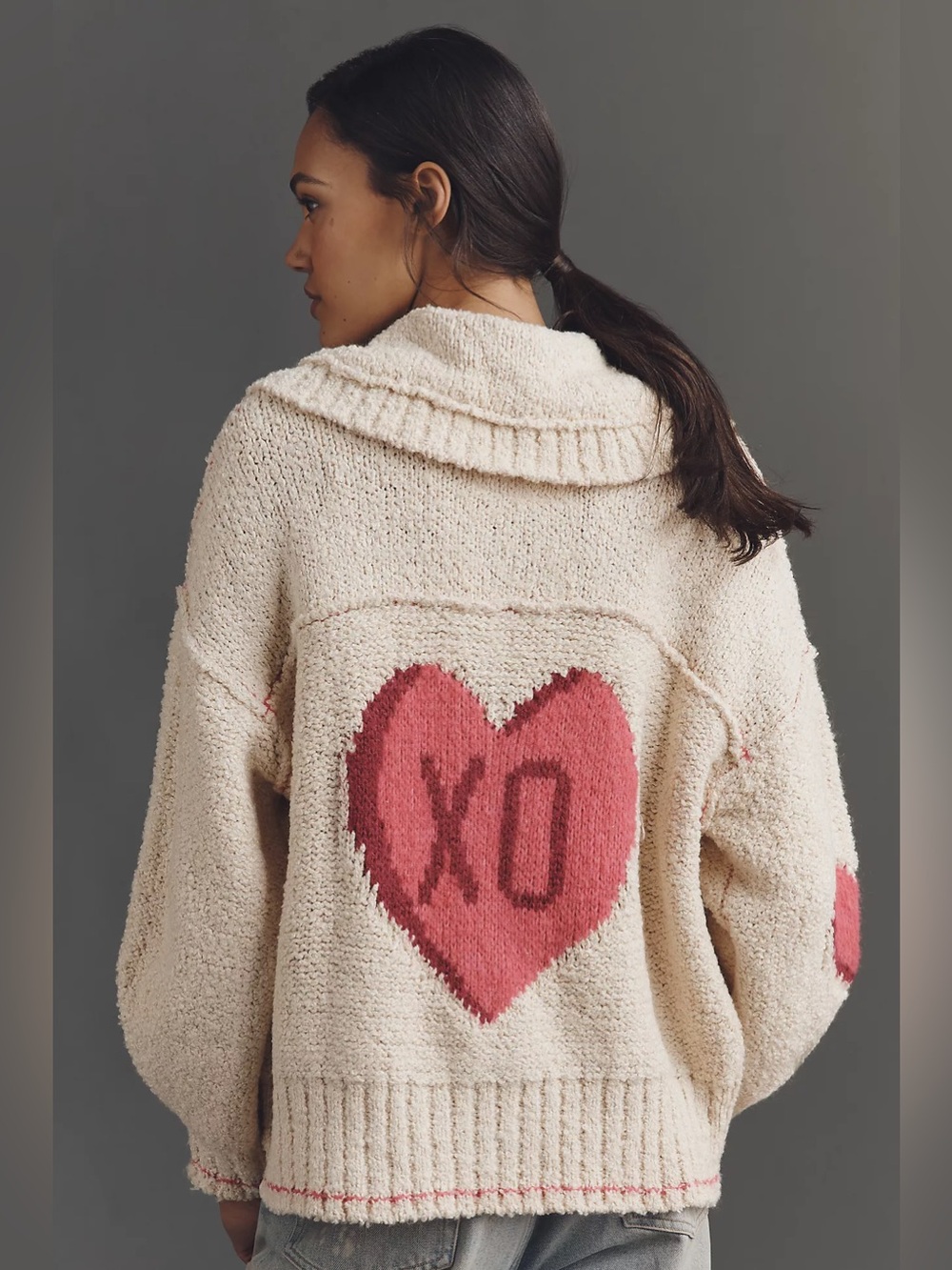 NWT Anthropologie Pilcro Candy Heart XO Collared Long-Sleeve Cardigan Sweater - Picture 1 of 7